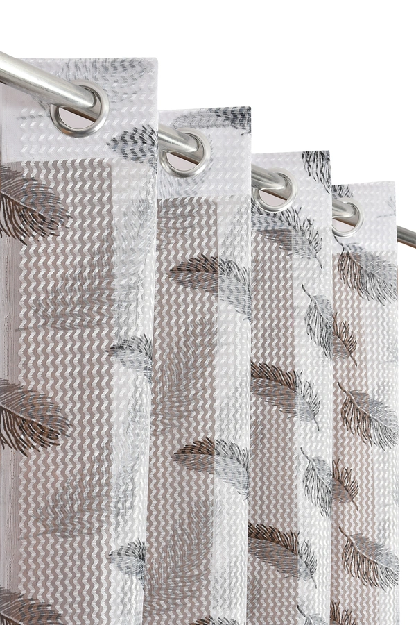 Panipat Textile Hub Semi Transparent  Net Curtains (florel Design , Gray) Pack of 2 - Door (4x7 Feet)