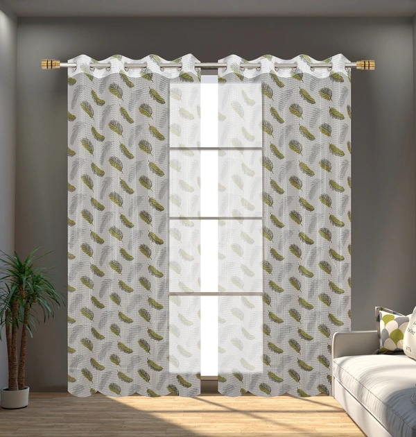 Panipat Textile Hub Semi Transparent  Net Curtains (florel Design , Green) Pack of 2 - Window (4x5 feet)