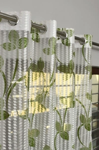 Panipat Textile Hub Semi Transparent  Net Curtains (florel Design ,Green) Pack of 2 - Window (4x5 Feet)