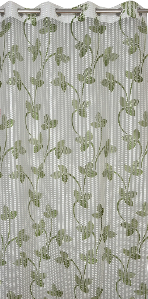 Panipat Textile Hub Semi Transparent  Net Curtains (florel Design ,Green) Pack of 2 - Window (4x5 Feet)