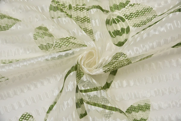 Panipat Textile Hub Semi Transparent  Net Curtains (florel Design ,Green) Pack of 2 - Window (4x5 Feet)