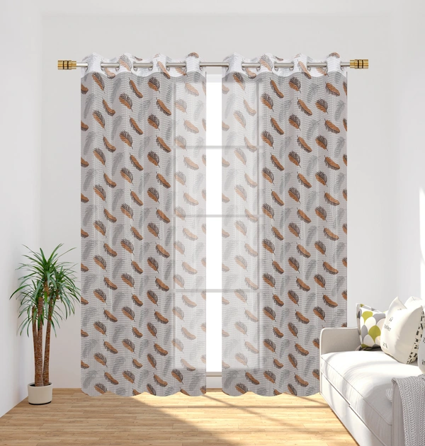 Panipat Textile Hub Semi Transparent  Net Curtains (florel Design , Brown) Pack of 2 - Window (4x5 feet)