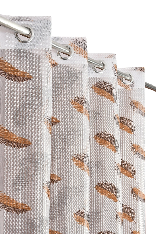 Panipat Textile Hub Semi Transparent  Net Curtains (florel Design , Brown) Pack of 2 - Window (4x5 feet)