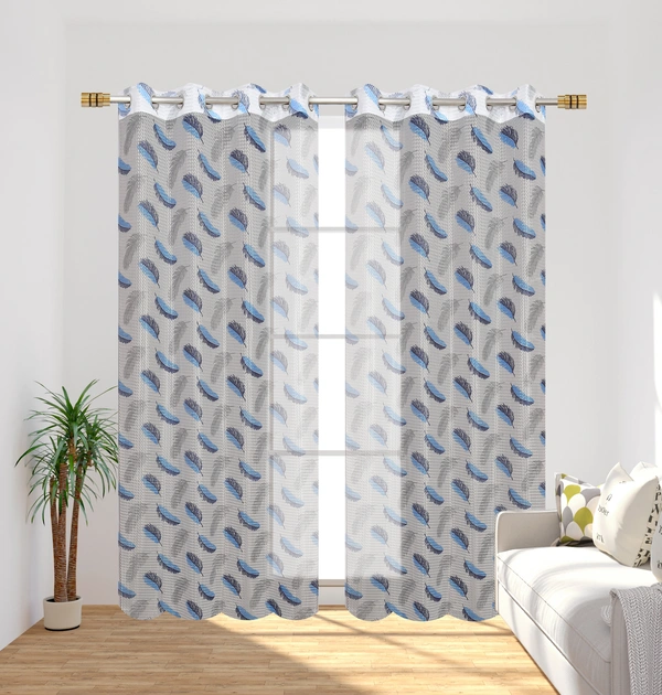 Panipat Textile Hub Semi Transparent  Net Curtains (florel Design , Blue) Pack of 2 - Window (4x5 Feet)
