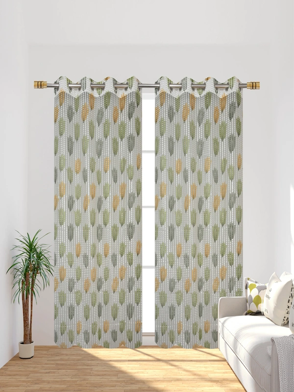 Panipat Textile Hub Semi Transparent  Net Curtains (florel Design ,Green) Pack of 2 - Window (4x5 feet)