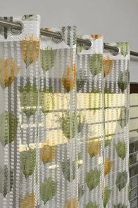 Panipat Textile Hub Semi Transparent  Net Curtains (florel Design ,Green) Pack of 2 - Window (4x5 feet)