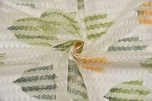 Panipat Textile Hub Semi Transparent  Net Curtains (florel Design ,Green) Pack of 2 - Window (4x5 feet)