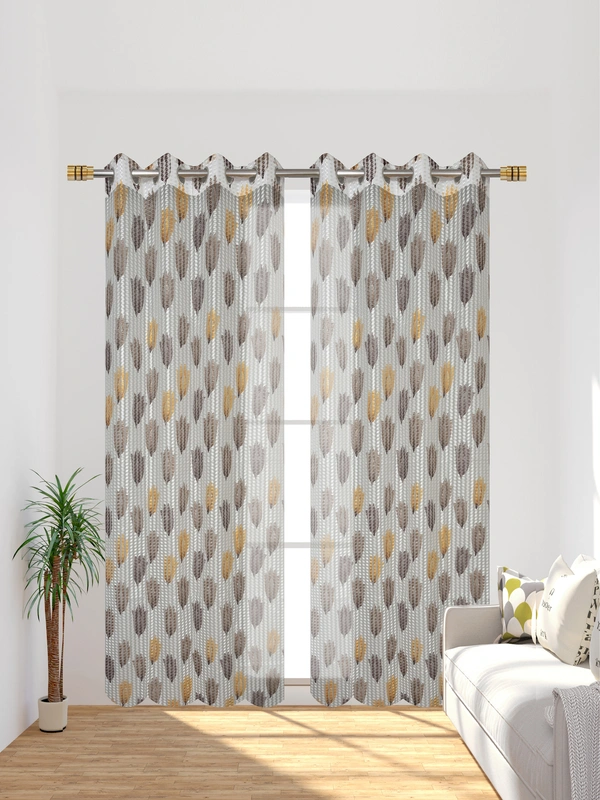 Panipat Textile Hub Semi Transparent  Net Curtains (florel Design , Brown) Pack of 2 - Window (4x5 feet)