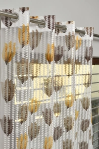 Panipat Textile Hub Semi Transparent  Net Curtains (florel Design , Brown) Pack of 2 - Window (4x5 feet)