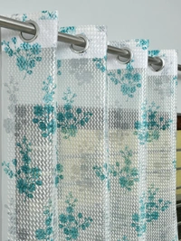 Panipat Textile Hub Semi Transparent  Net Curtains (florel Design , Aqua) Pack of 2 - Window (4x5 feet)
