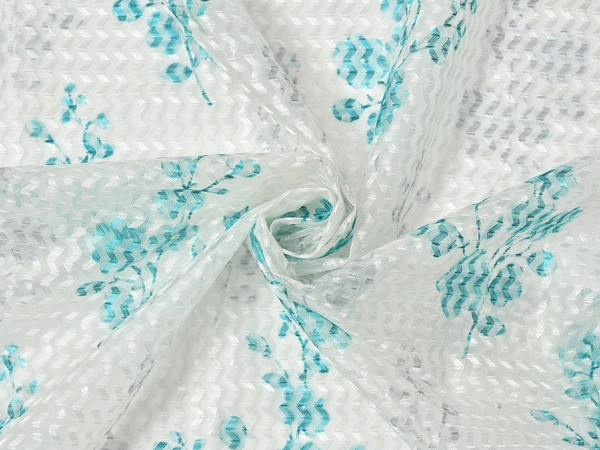 Panipat Textile Hub Semi Transparent  Net Curtains (florel Design , Aqua) Pack of 2 - Window (4x5 feet)