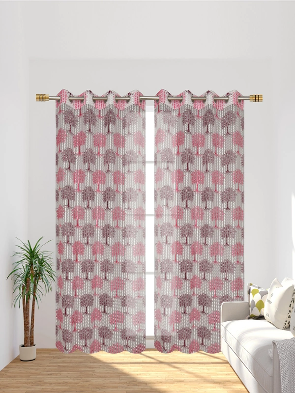 Panipat Textile Hub Semi Transparent  Net Curtains (florel Design ,Wine) Pack of 2 - Long Door (4x9 Feet)