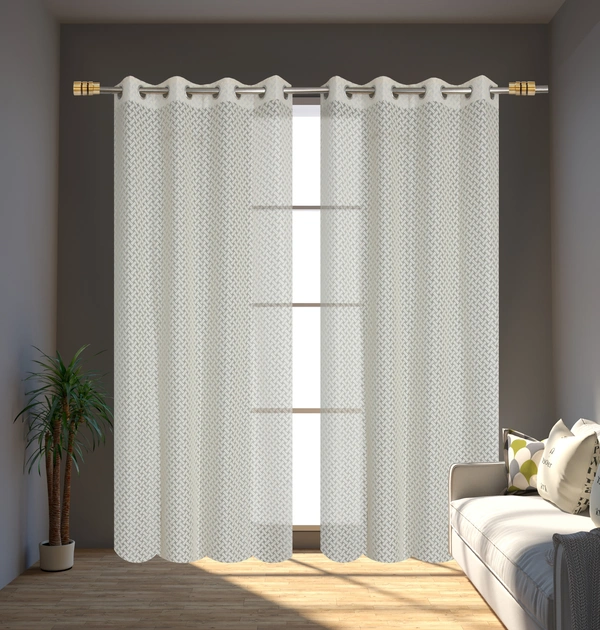 Panipat Textile Hub Semi Transparent  Net Curtains (Floral Design, Cream) Pack of 2 - Window (4x5 feet)