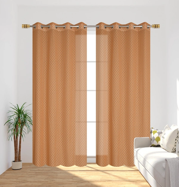 Panipat Textile Hub Semi Transparent  Net Curtains (Floral Design, Gold) Pack of 2 - Window (4x5 Feet)