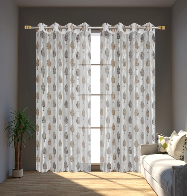 Panipat Textile Hub Semi Transparent  Net Curtains (florel Design , Brown) Pack of 2 - Window (4x5 feet)