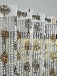 Panipat Textile Hub Semi Transparent  Net Curtains (florel Design , Brown) Pack of 2 - Window (4x5 feet)