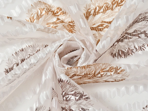 Panipat Textile Hub Semi Transparent  Net Curtains (florel Design , Brown) Pack of 2 - Window (4x5 feet)