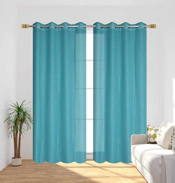 Panipat Textile Hub Semi Transparent  Net Curtains (Floral Design, Aqua) Pack of 2 - Window (4x5 feet)