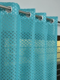 Panipat Textile Hub Semi Transparent  Net Curtains (Floral Design, Aqua) Pack of 2 - Window (4x5 feet)