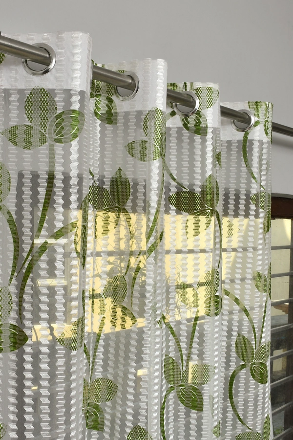 Panipat Textile Hub Semi Transparent  Net Curtains (florel Design ,Green) Pack of 2 - Window (4x5 feet)