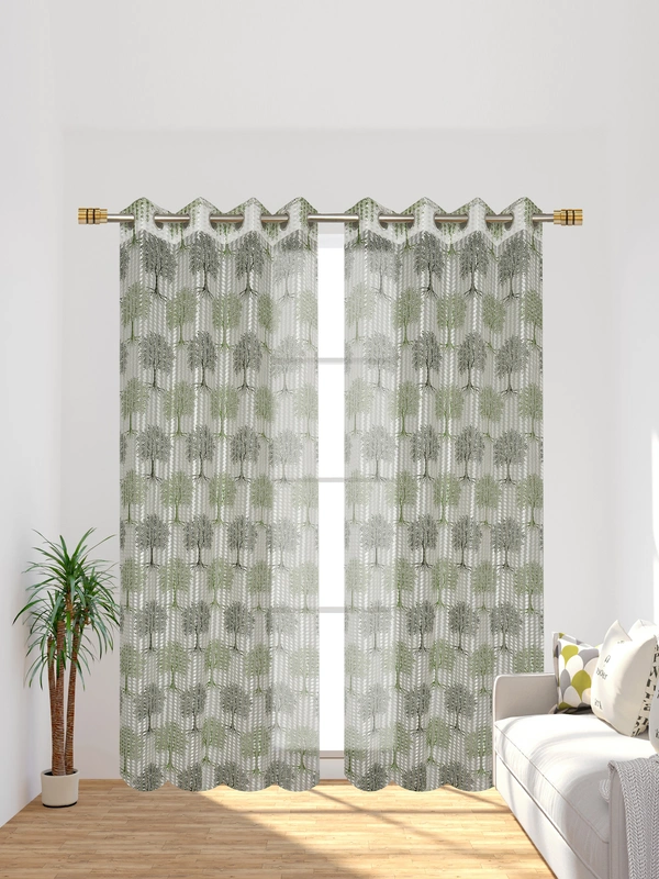 Panipat Textile Hub Semi Transparent  Net Curtains (florel Design ,Gray) Pack of 2 - Door (4x7 Feet)