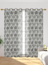 Panipat Textile Hub Semi Transparent  Net Curtains (florel Design ,Gray) Pack of 2 - Door (4x7 Feet)