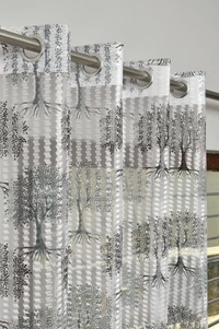 Panipat Textile Hub Semi Transparent  Net Curtains (florel Design ,Gray) Pack of 2 - Door (4x7 Feet)
