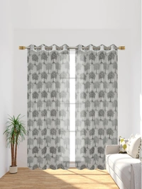 Panipat Textile Hub Semi Transparent  Net Curtains (florel Design ,Gray) Pack of 2 - Door (4x7 Feet)