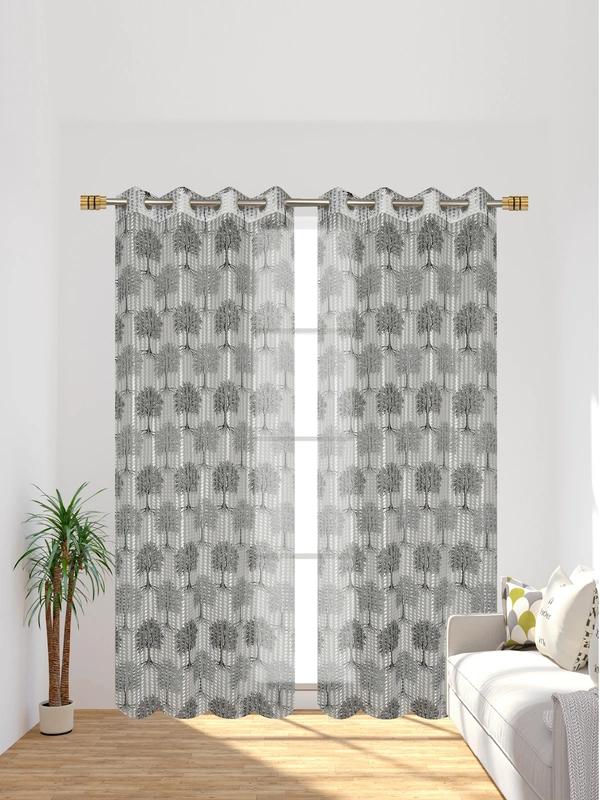 Panipat Textile Hub Semi Transparent  Net Curtains (florel Design ,Gray) Pack of 2 - Door (4x7 Feet)