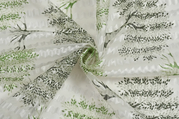 Panipat Textile Hub Semi Transparent  Net Curtains (florel Design ,Green) Pack of 2 - Window (4x5 feet)