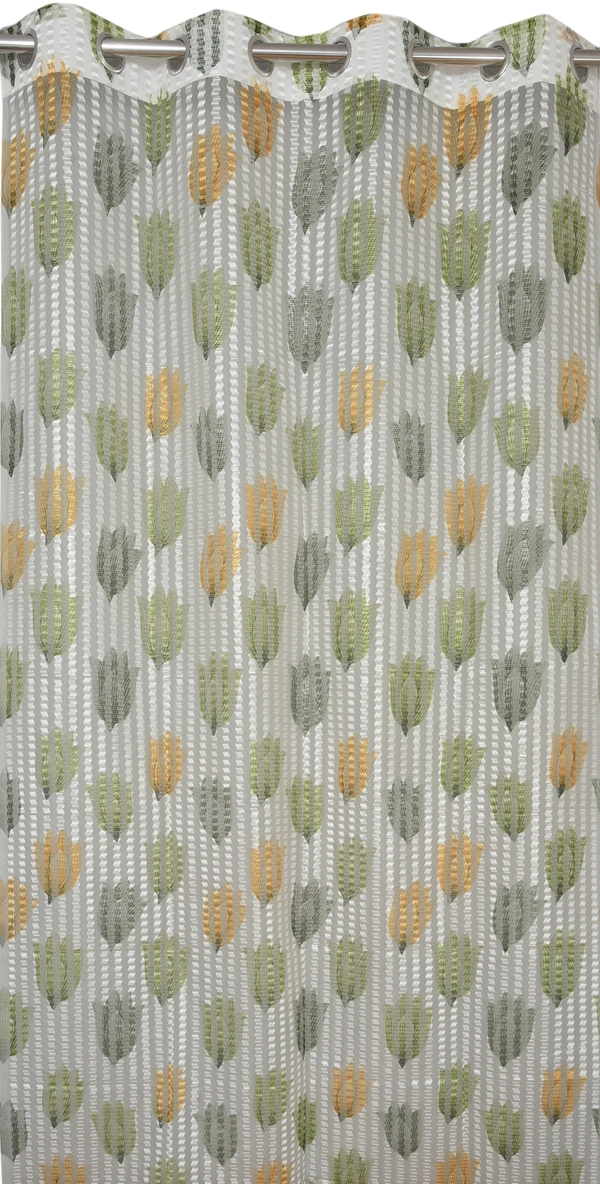 Panipat Textile Hub Semi Transparent  Net Curtains (florel Design ,Green) Pack of 2 - Window (4x5 feet)