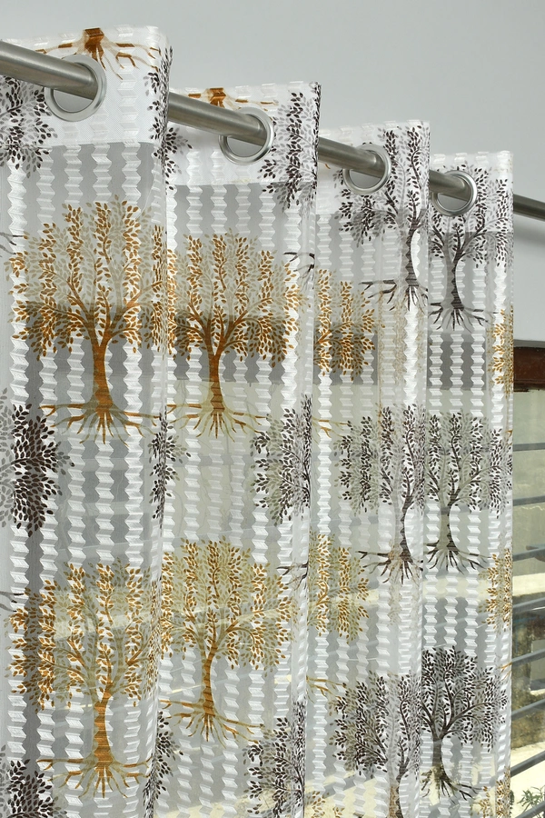Panipat Textile Hub Semi Transparent  Net Curtains (florel Design ,Brown) Pack of 2 - Window (4x5 feet)