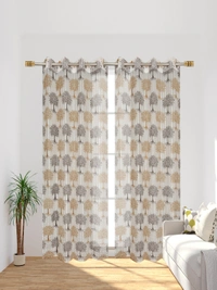 Panipat Textile Hub Semi Transparent  Net Curtains (florel Design ,Brown) Pack of 2 - Window (4x5 feet)