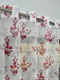 Panipat Textile Hub Semi Transparent  Net Curtains (florel Design ,Wine) Pack of 2 - Window (4x5 feet)