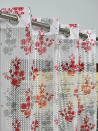 Panipat Textile Hub Semi Transparent  Net Curtains (florel Design ,Marron) Pack of 2 - Window (4x5 feet)