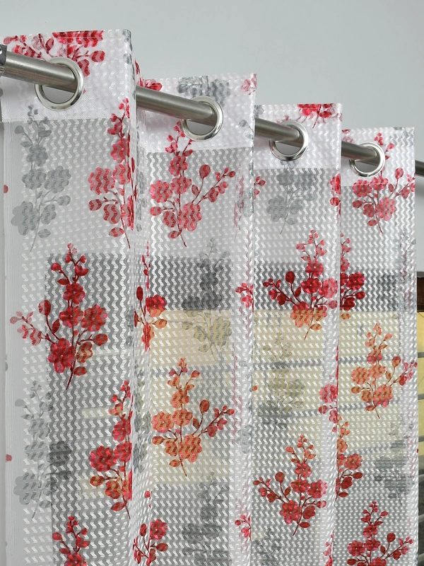 Panipat Textile Hub Semi Transparent  Net Curtains (florel Design ,Marron) Pack of 2 - Window (4x5 feet)