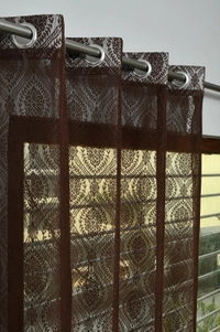 Panipat Textile Hub Semi Transparent  Net Curtains (Demask Design ,Brown) Pack of 2 - Window (4x5 Feet)