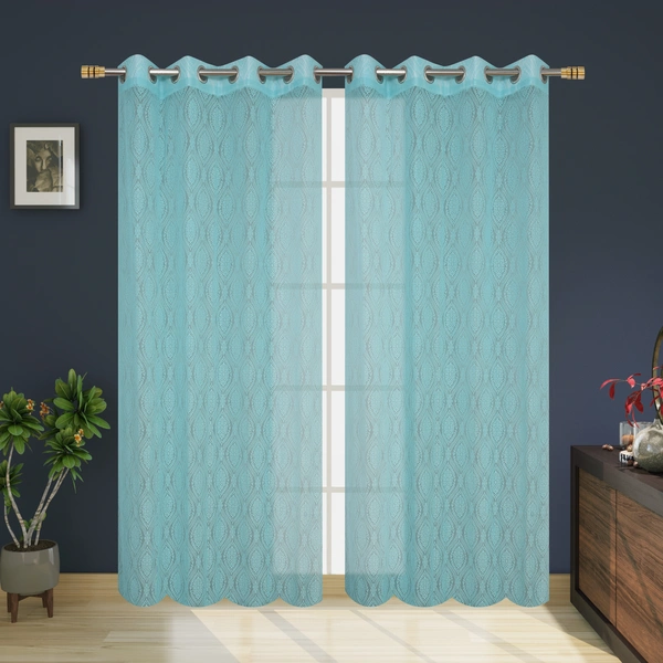 Panipat Textile Hub Semi Transparent  Net Curtains (Demask Design ,Aqua) Pack of 2 - Door (4x7 Feet)