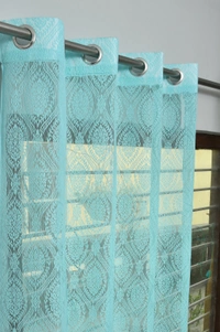 Panipat Textile Hub Semi Transparent  Net Curtains (Demask Design ,Aqua) Pack of 2 - Door (4x7 Feet)