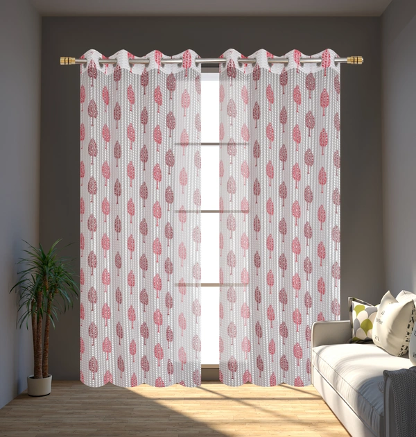 Panipat Textile Hub Semi Transparent  Net Curtains (florel Design , Marron) Pack of 2 - Window (4x5 feet)