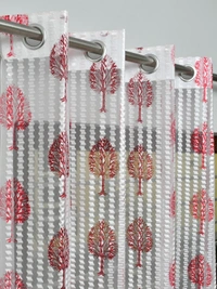 Panipat Textile Hub Semi Transparent  Net Curtains (florel Design , Marron) Pack of 2 - Window (4x5 feet)