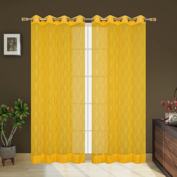 Panipat Textile Hub Semi Transparent  Net Curtains (Demask Design ,Yellow) Pack of 2 - Long Door (4x9 Feet)