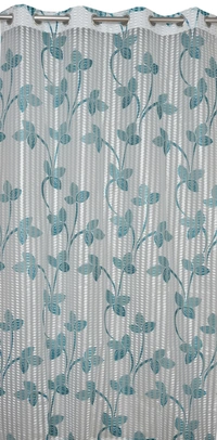 Panipat Textile Hub Semi Transparent  Net Curtains (florel Design ,Aqua) Pack of 2 - Window (4x5 feet)
