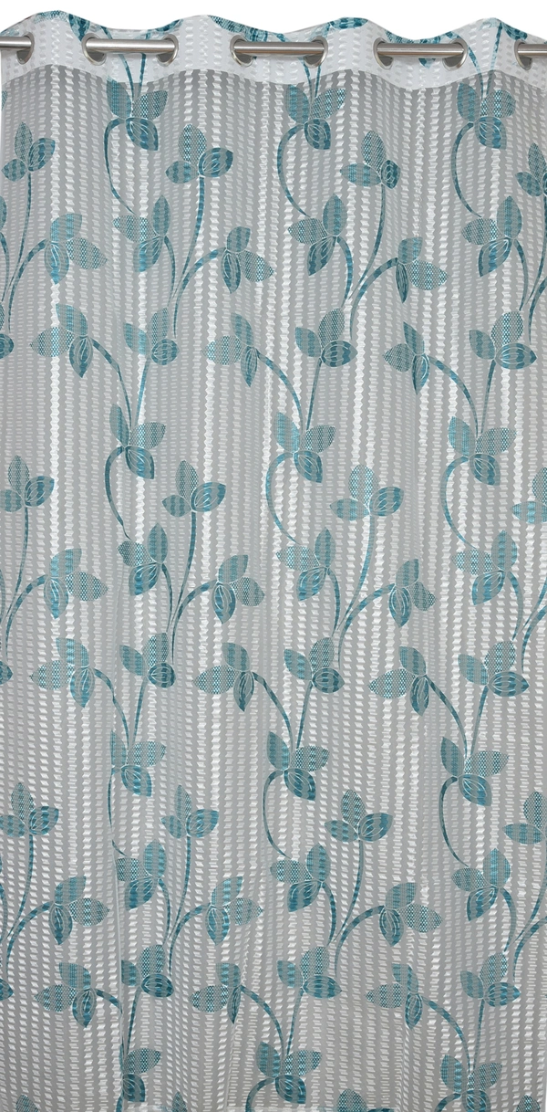 Panipat Textile Hub Semi Transparent  Net Curtains (florel Design ,Aqua) Pack of 2 - Window (4x5 feet)