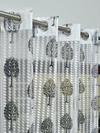 Panipat Textile Hub Semi Transparent  Net Curtains (florel Design , Gray) Pack of 2 - Door (4x7 Feet)