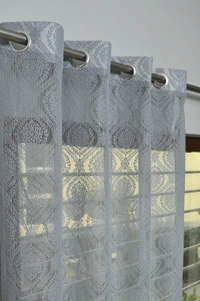 Panipat Textile Hub Semi Transparent  Net Curtains (Demask Design ,Gray) Pack of 2 - Door (4x7 Feet)