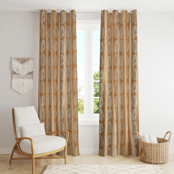 Phytho Home Polyester Eyelet Cream Designer Print curtains Pack of 2 - Door (4x7 Feet)