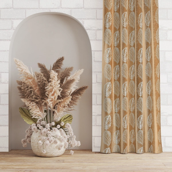 Phytho Home Polyester Eyelet Cream Designer Print curtains Pack of 2 - Door (4x7 Feet)