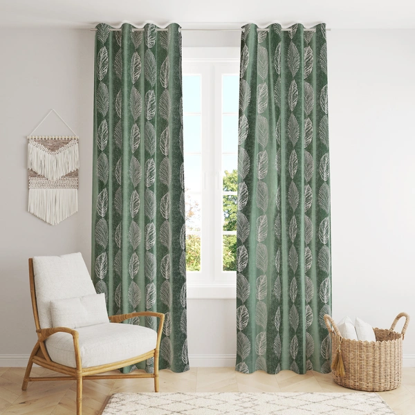 Phytho Home Polyester Eyelet Green Designer Print curtains Pack of 2 - Window (4x5 Feet)