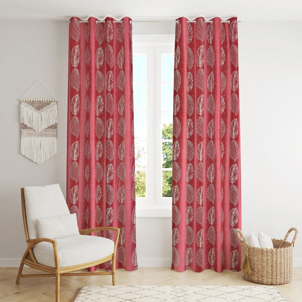 Phytho Home Polyester Eyelet Marron Designer Print curtains Pack of 2 - Window (4x5 Feet)